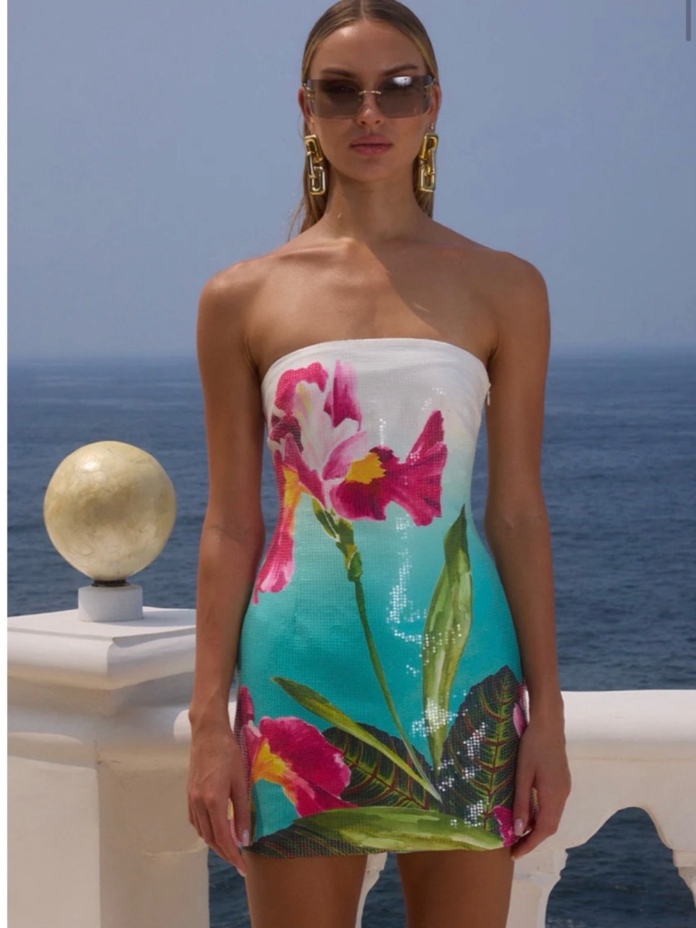 Runaway The Label- Ibiza Strapless  Mini Dress in tropical floral print
